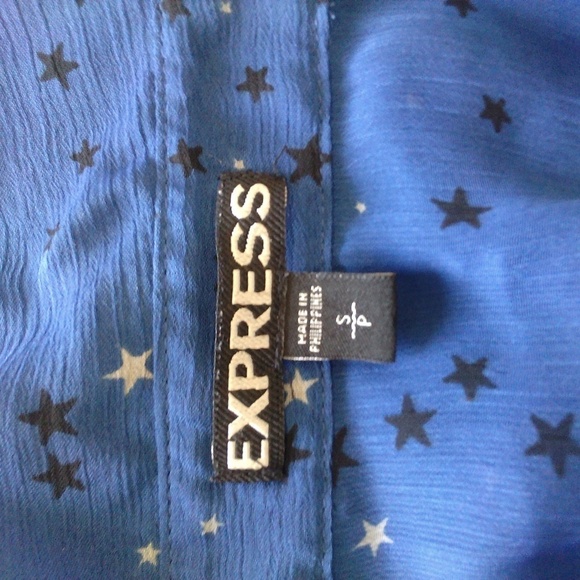 Express Sheer Long Sleeve Blue with Star Print Size Small Petite - Picture 7 of 8
